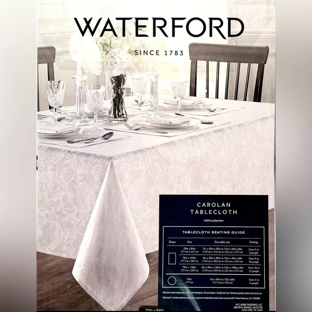 70 x 104 NEW WATERFORD CRYSTAL TABLECLOTH BRIGHT WHITE JACQUARD OBLONG